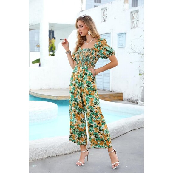 Fashion Floral Jumpsuits for Women Loose Romper Short Sleeve Autumn Camouflage - Picture 4 of 6